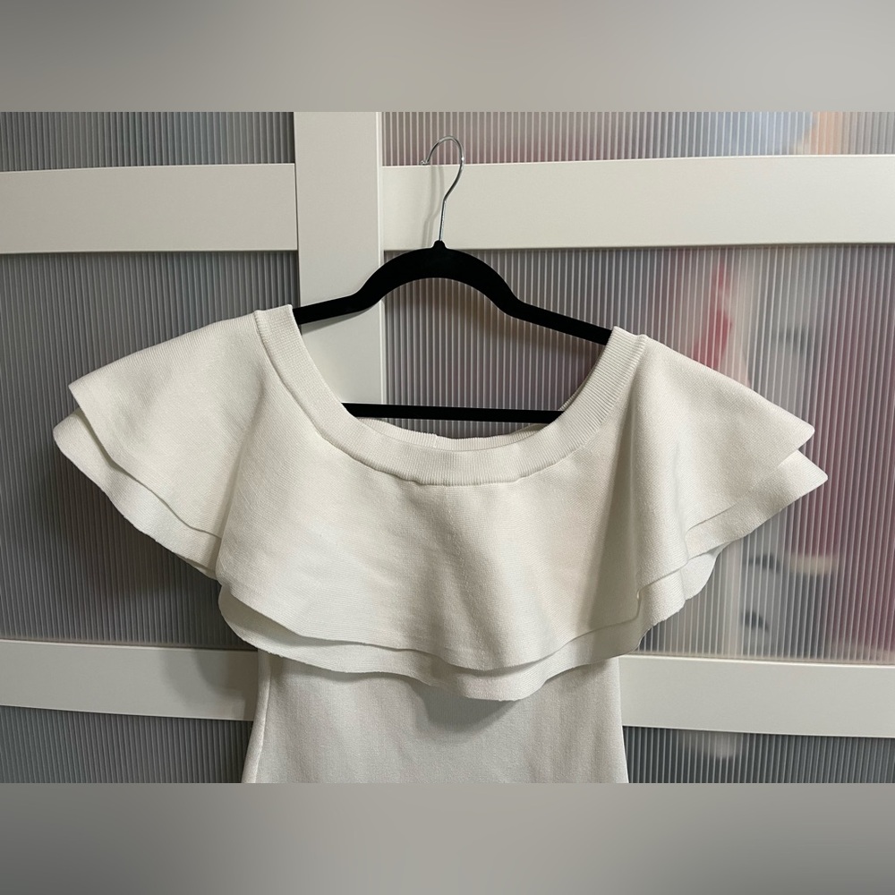 Women’s Endless Rose XS White Off-Shoulder Ruffled Sheath Mini Dress - Picture 2 of 5